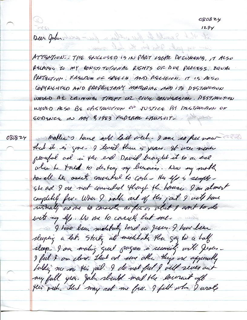 Dr John WorldPeace 2008 Prison Journal